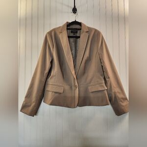 Talbots Women's Beige Wool Blend Long Sleeve Blazer Size 14 Career Office Preppy